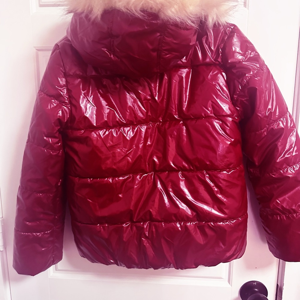 Kids Hudson Shiny Red Puffer Jacket with Faux Fur Hood